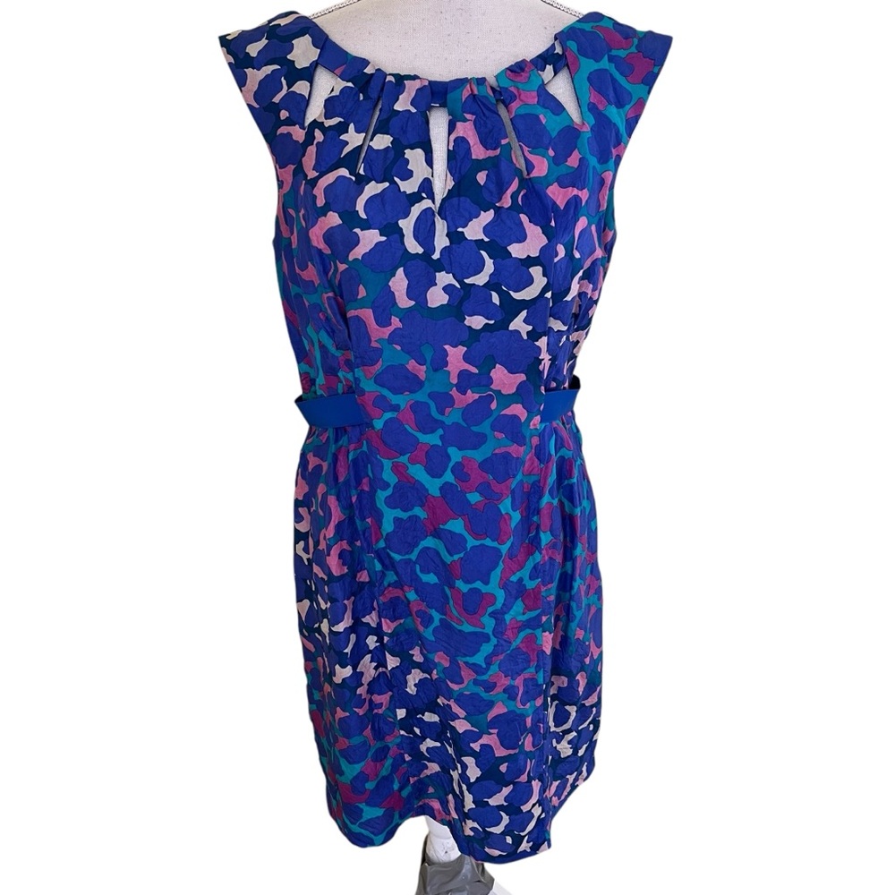 Nanette Lapore Blue/Pink Textured Silk Sleeveless Sheath Dress 10